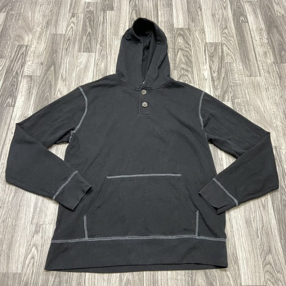 Gap Button Front Pullover Black Hooded Sweatshirt… - image 6